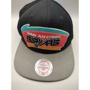 San Antonio Spurs Snapback Hat Cap Black Gray Big Logo Mitchell & Ness NBA
